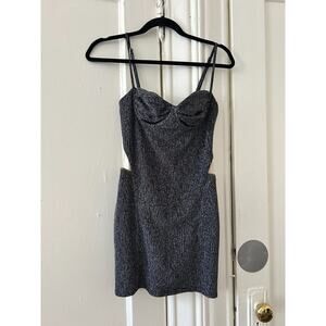 Hours Women's US S Reyna Shiny Cut Out Mini‎ Dress Black/Silver
